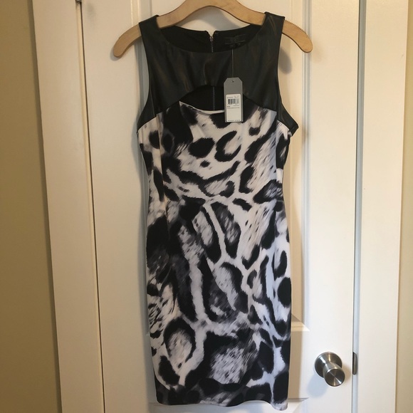 GUESS B/W Leopard Cutout Dress w/ Faux Leather NWT - Picture 8 of 8